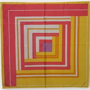 Retro Vintage Mod Geometric Print Square Scarf Pink Yellow White Polyester